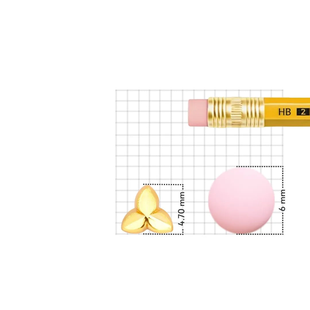 Simple gold nose pin design with size reference and scale view