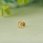 Lock-shaped gold stud earring with textured finish