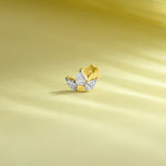 Diamond cluster stud earring with pear and marquise diamonds in a fan arrangement, gold