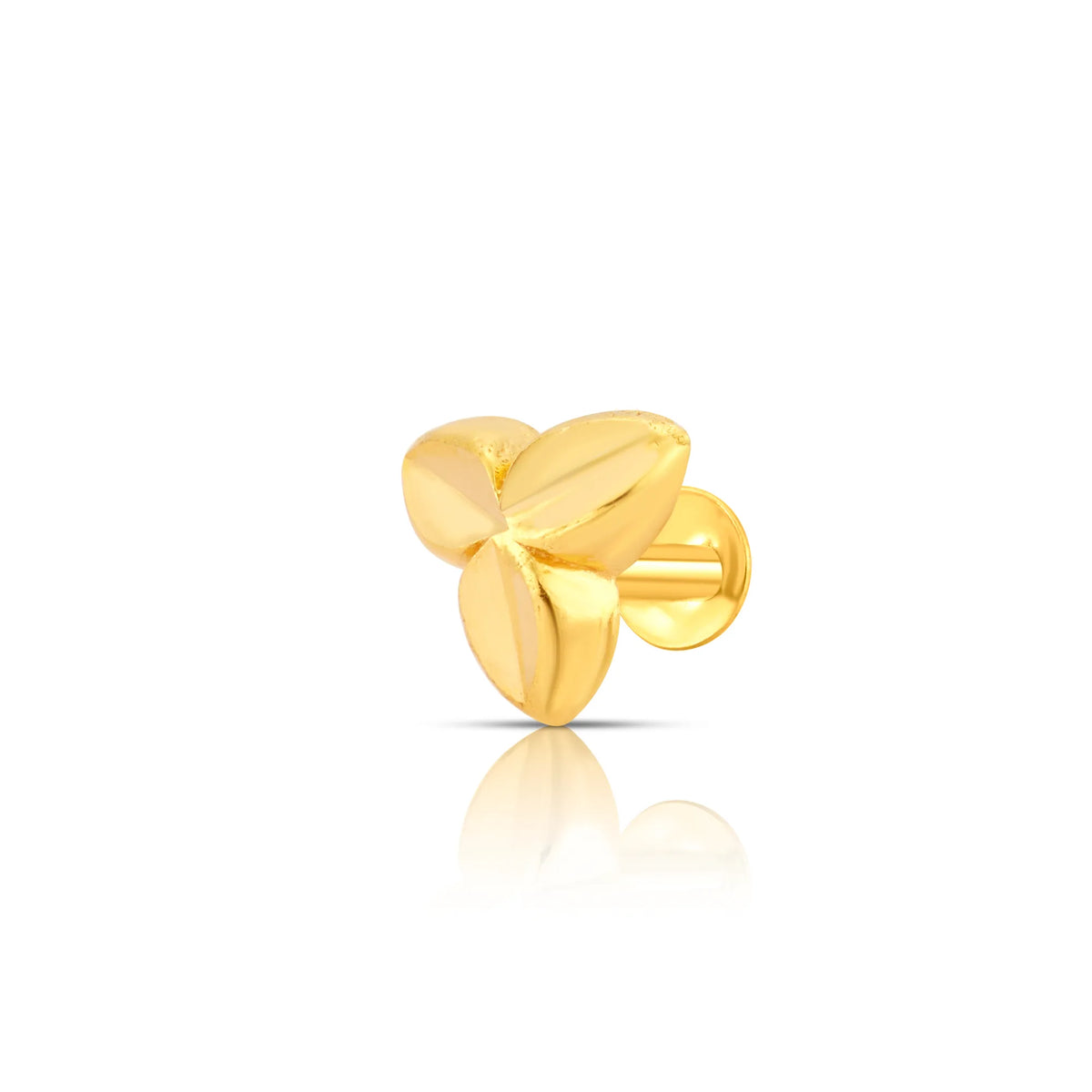 Simple gold nose pin design side view with three petal shape
