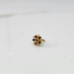 Gold floral nose pin with multicolor stone detailing