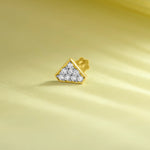 Gold triangle diamond nose pin product image on pastel yellow background