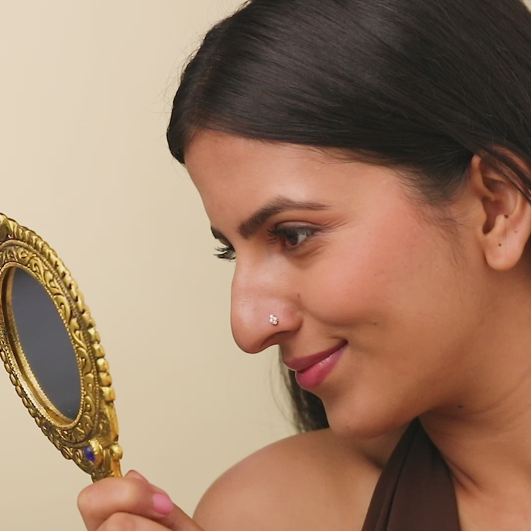 Bloom Sparkle 18K Stone Gold Nose Pin for Women