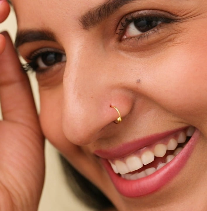 Pebble Charm Hoop Gold Nose Ring – Elegant Gold Nose Ring for Women