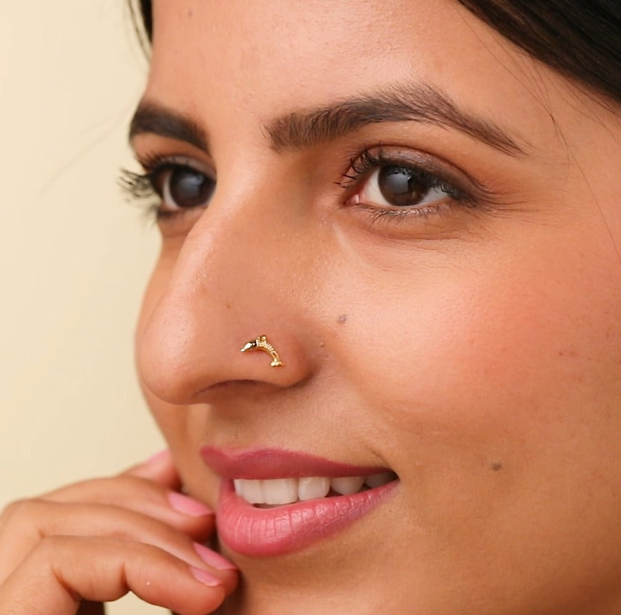 Dolphin Leap Gold Nose Pin – Simple 18K Nose Pin Gold Design for Women
