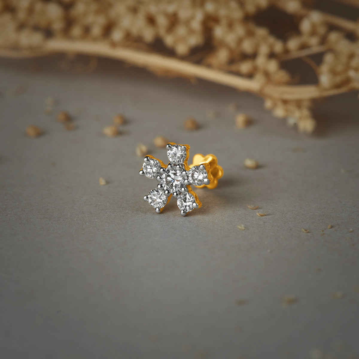 Sea Stars Gold and Diamond Nose Pin - Kerala Design Nose Stud Online