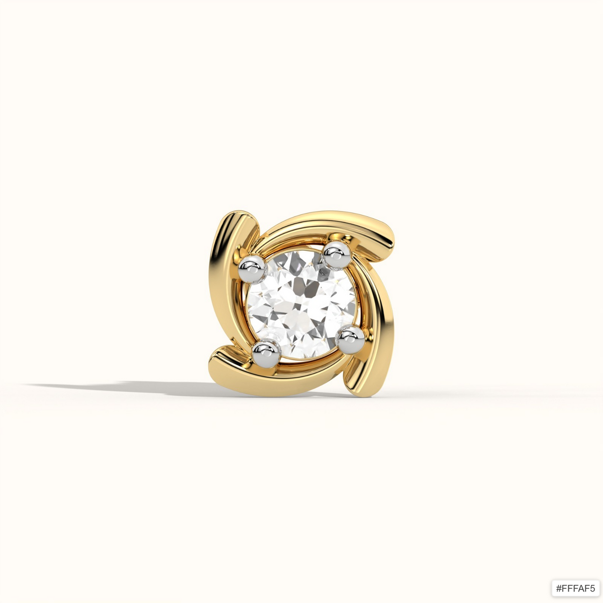 14k gold nose stud featuring a round diamond in an open swirl design