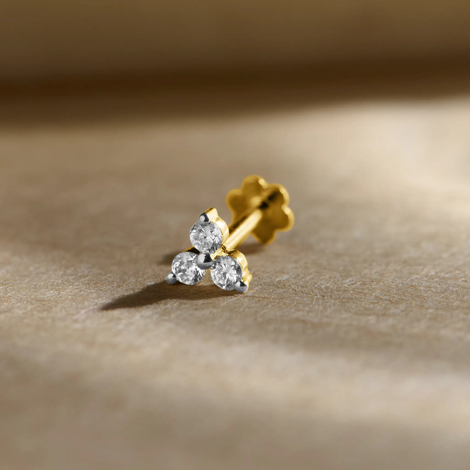 Nose pin gold design for female diamond floral stud close-up