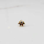 Gold ring with multicolor stone cluster in purple and clear tones