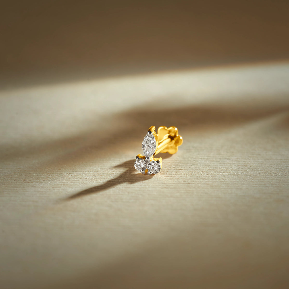 Tulip Flower Inspired Gold and Diamond Nose Pin for Women - Marquise and Round Diamond Design, Delicate Everyday Nose Stud Online