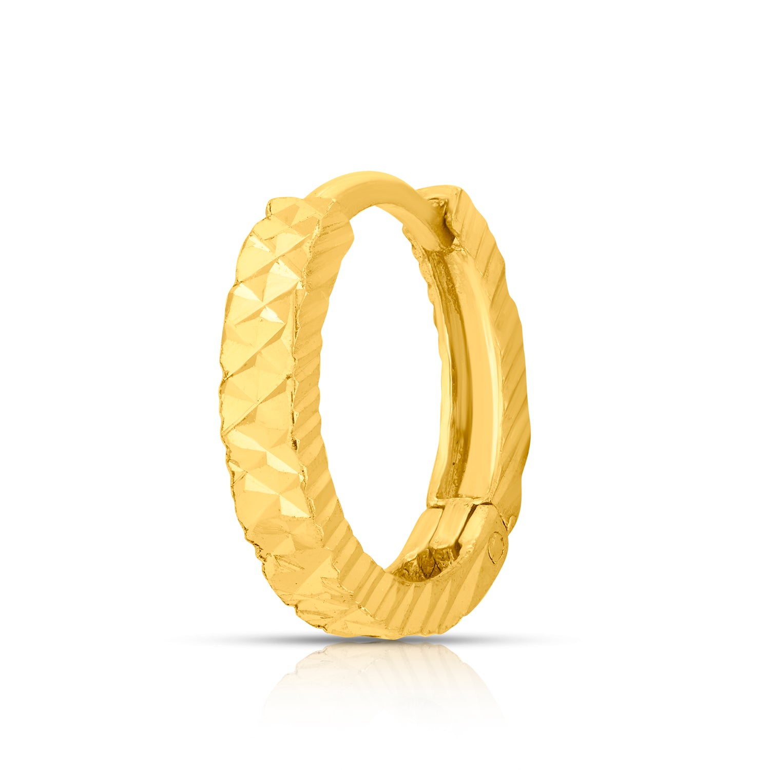 Twist Mosaic gold nose pin in 18K angled view showing detailed geometric mosaic texture and hoop design