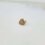 Yuvora gold heart shaped nose pin on white background